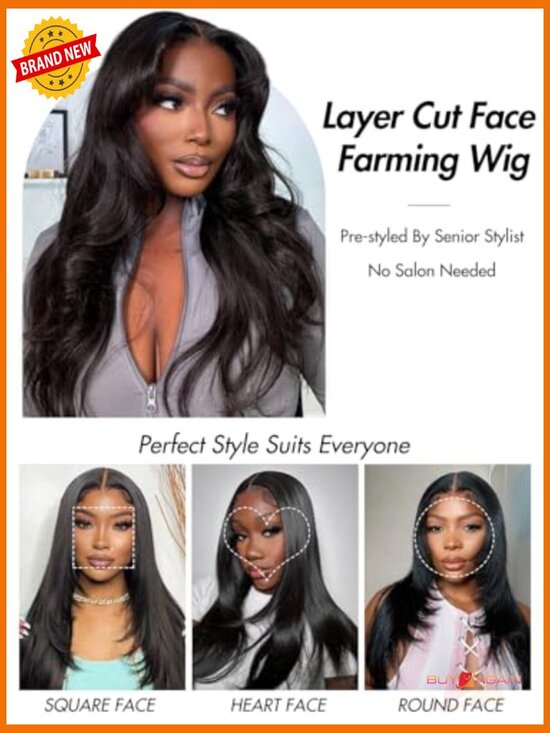 Straight Layered Glueless Wig Human Hair Pre Plucked Pre Cut 200 Density 6X6 HD main image 6